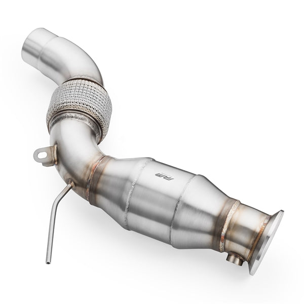 RM Motors downpipe med lyddæmper til BMW F07, F10, F11 525d, 530d/dx og 535d/dx N57 motorer, fremstillet i rustfrit stål.