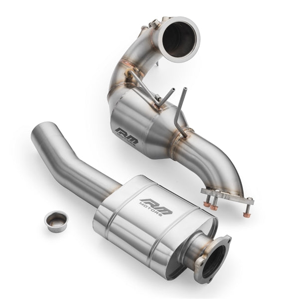 RM Motors Downpipe Sæt Audi Q5 3.0 TDI, Uden Katalysator, Med Lyddæmper, Sæt med Lyddæmper Og Uden Varmeskjold