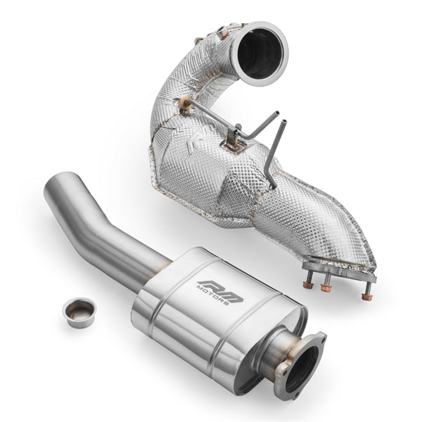 RM Motors Downpipe Sæt Audi Q5 3.0 TDI, Uden Katalysator, Med Lyddæmper, Sæt med Lyddæmper Og Varmeskjold