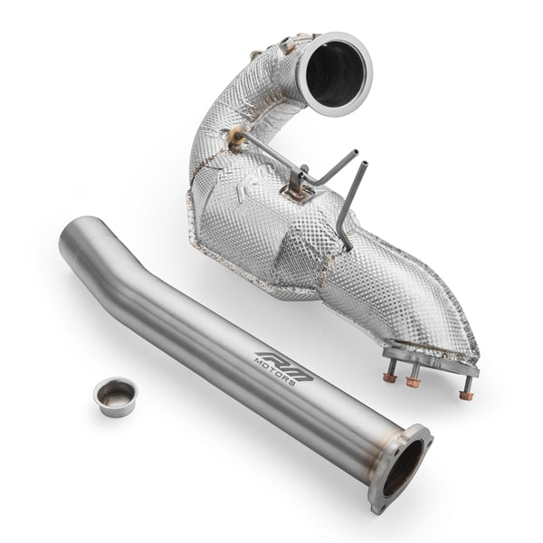 RM Motors Downpipe Sæt Audi Q5 3.0 TDI, Uden Katalysator, Uden Lyddæmper, Sæt med Lyddæmper Og Varmeskjold