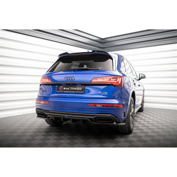 Maxton Central Rear Splitter (With Vertical Bars) Audi Q5 S-line SUV MK2 Facelift - Gloss Black