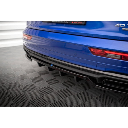 Maxton Central Rear Splitter (With Vertical Bars) Audi Q5 S-line SUV MK2 Facelift - Gloss Black