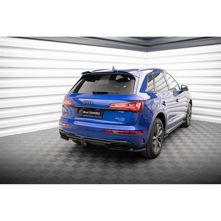 Maxton Central Rear Splitter (With Vertical Bars) Audi Q5 S-line SUV MK2 Facelift - Gloss Black