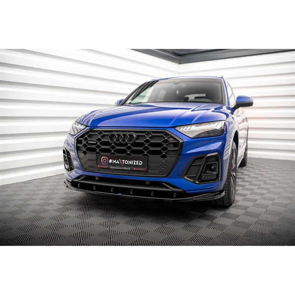 Maxton Front Splitter V.2 AUDI SQ5 / Q5 S-LINE SUV / Sportback MK2 Facelift - Gloss Black