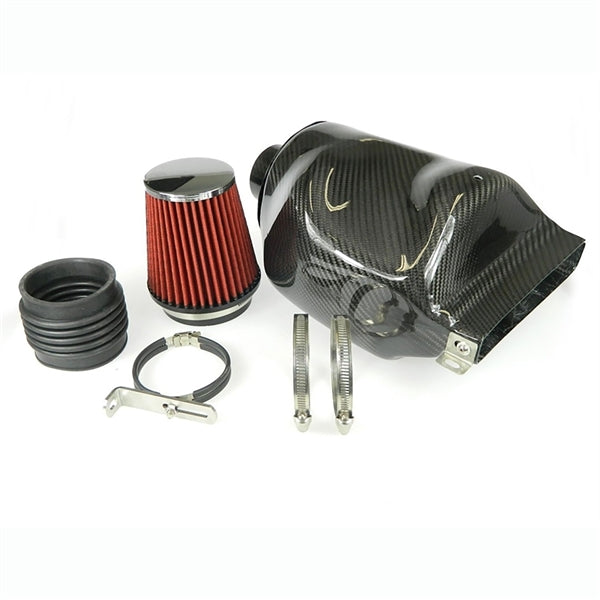 TA-Technix Carbon Air Intake Kit til VW Jetta IV med kulfiber luftindtagskasse, rødt luftfilter og monteringsdele