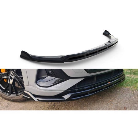 Maxton Front Splitter i sort til Audi e-Tron S-Line, designet til forbedret aerodynamik og sporty udseende.