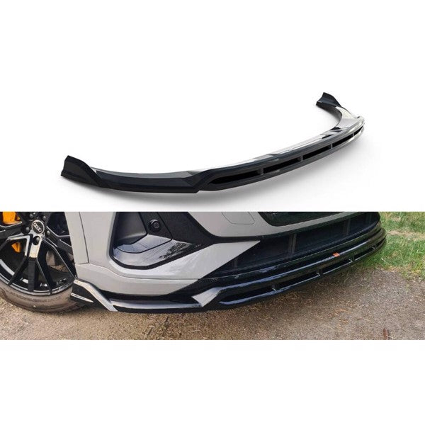 Maxton Front Splitter i sort til Audi e-Tron S-Line, designet til forbedret aerodynamik og sporty udseende.