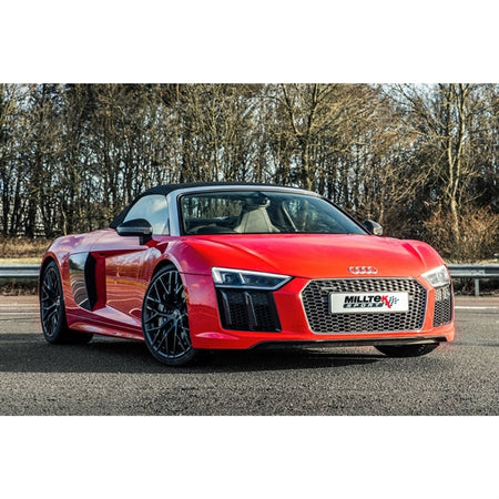Milltek Cat-back udstødningssystem i rustfrit stål til Audi R8 V10 5.2l Plus Coupe og Spyder med polerede slutrør.