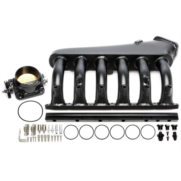 Sort TA-Technix indsugnings manifold med tilhørende dele til BMW 5-Serie E39, designet til optimering af motoreffektivitet.